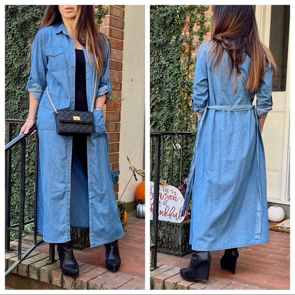 Paris fashion chic jean belted shirt Maxi dress - Picture 11 of 11